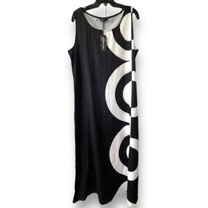Noracora Women's Retro Circles Sleeveless Polyester Fibre Dress Black & White XL
